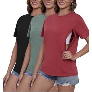 Liu & Qu 3-Pack Maternity Breastfeeding Hidden Zipper Shirts M New